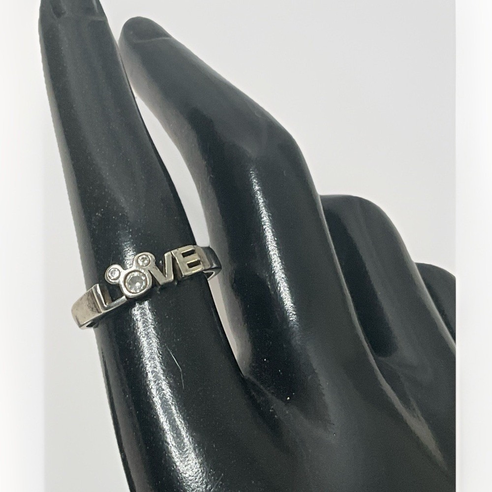 Disney Micky Mouse Ring Sterling Silver Clear CZ "LOVE" Size 8 Vintage